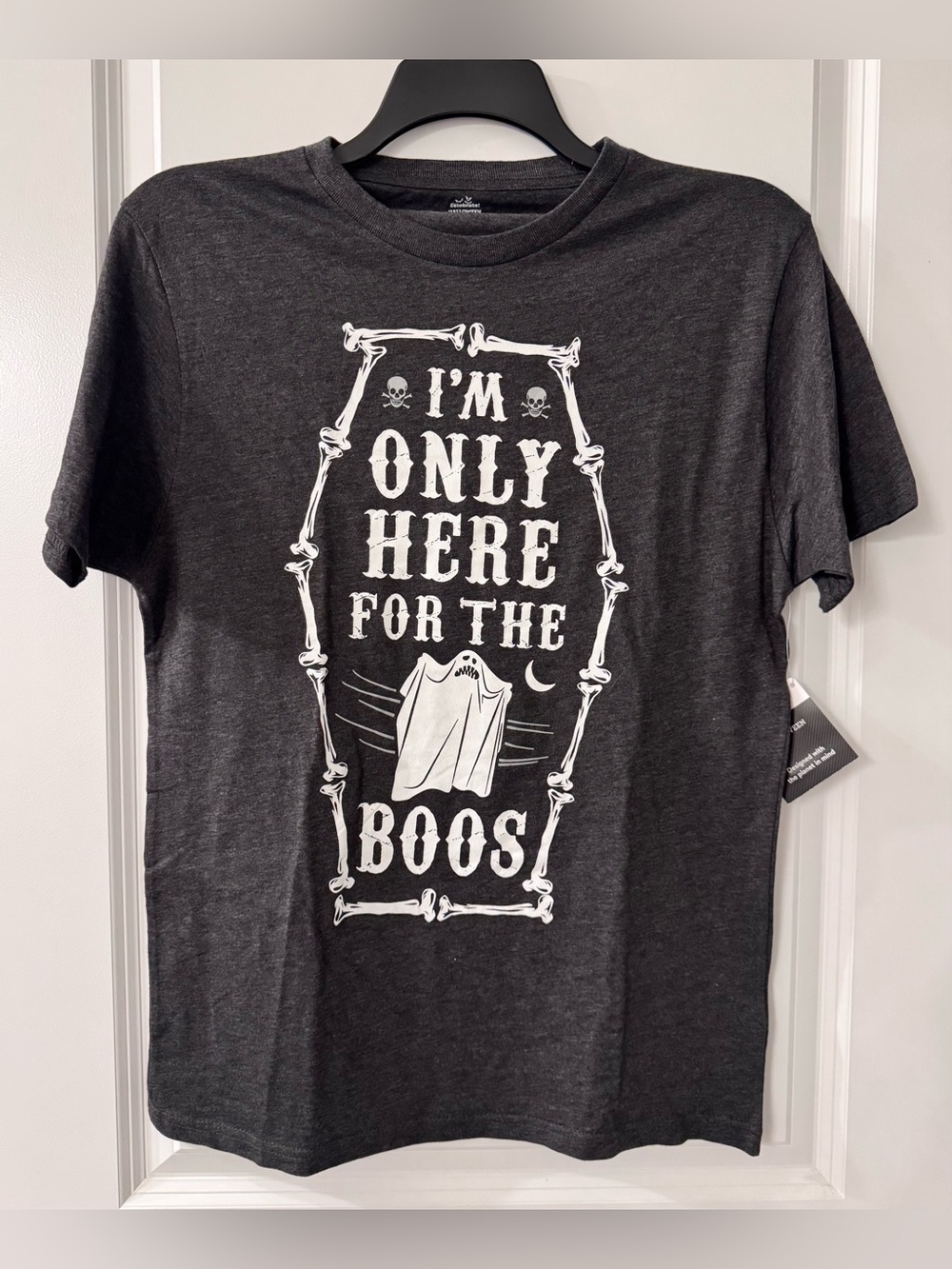 I’m Only Here For The Boos Halloween Ghost Charcoal Gray Heather Graphic Tee